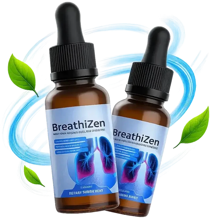 Two bottles of BreathiZen daily oral spray for breathing and lung support